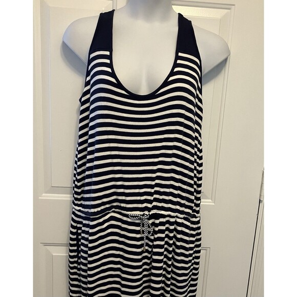 Lauren Ralph Lauren Navy White Striped Nautical T Shirt Knit‎ Dress Plus Size 3X - Picture 2 of 6